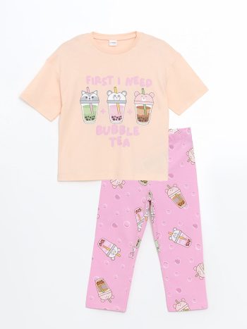 Pink Bicycle Collar Girls' T-Shirt and Leggings Set