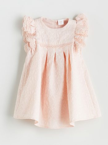 Pink Square Neckline Girl Baby Muslin Dress