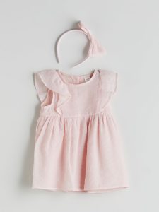 Pink Baby Girl Muslin Dress and Crown 2-Piece Set
