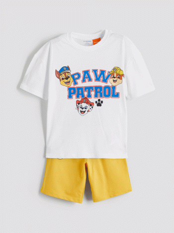 White Paw Patrol Print Boys' T-Shirt and Shorts 2-Piece Set