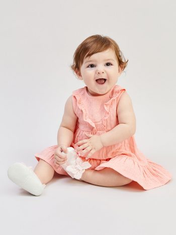 Pink Boat Neck Basic Baby Girl Dress