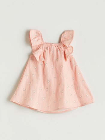 Pink Square Neck Floral Baby Girl Dress