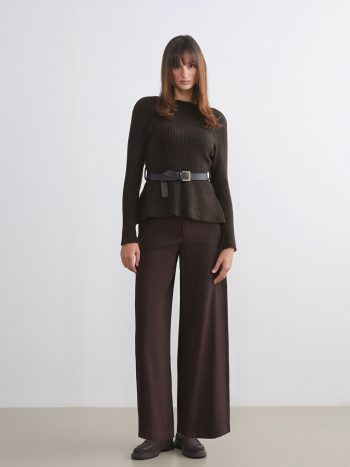 Brown Standard Fit Wide-Leg Women's Trousers