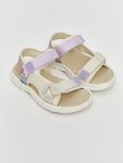 Beige Printed Velcro Girls' Sandals
