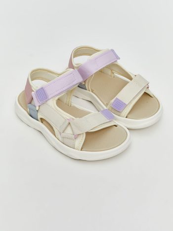 Beige Printed Velcro Girls' Sandals
