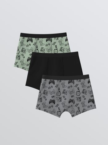 Yeşil Desenli Erkek Çocuk Boxer 3'lü