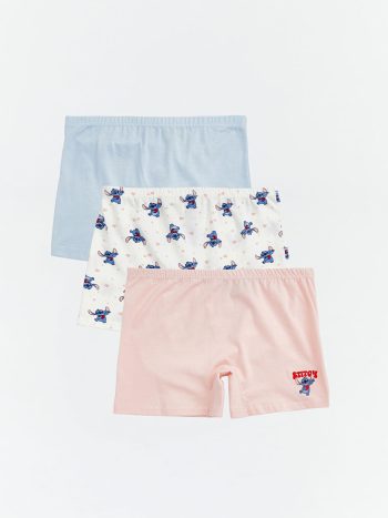 Ekru Stitch ve Angel Baskılı Kız Çocuk 3'lü Boxer