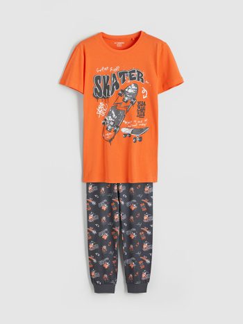 Orange Print Boys' Pajama Set