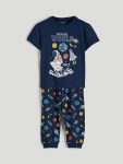 Navy Blue Bike Neck Print Boys' Pajama Set