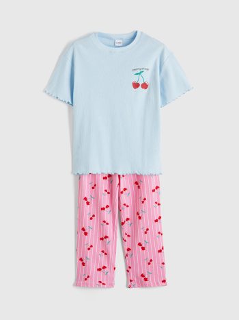 Blue Printed Girls' Pajama Set