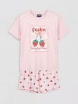 Pink Printed Girls' Shorts Pajama Set