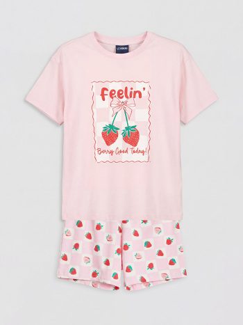 Pink Printed Girls' Shorts Pajama Set