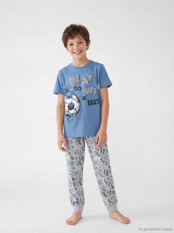 Blue Printed Boys' Pajama Set