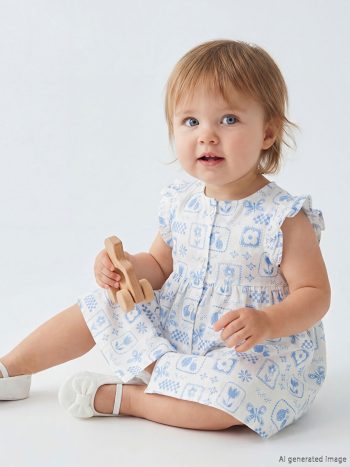 Ecru Patterned Girl Baby Poplin Dress