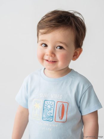 LCW Baby Blue Bicycle Collar Print Boys' Baby T-Shirt