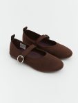 Brown Suede-Look Girls' Ballerina Flats
