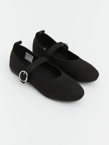 Black Suede-Look Girls' Ballet Flats