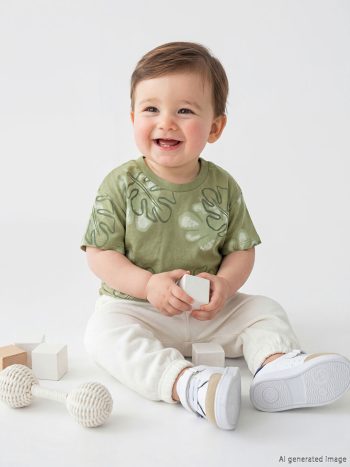 Yeşil Yaprak Baskılı Erkek Bebek Tişört Ve Pantolon