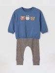 Mavi Baskılı Erkek Bebek Sweatshirt ve Tayt Takım