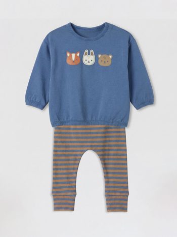 Mavi Baskılı Erkek Bebek Sweatshirt ve Tayt Takım