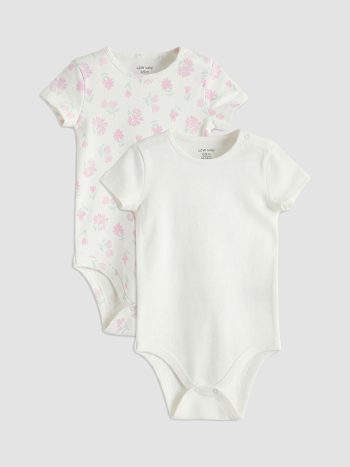 Ekru Bisiklet Yaka Kısa Kollu Kız Bebek Çıtçıtlı Body 2'li