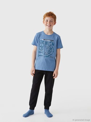 LCW Kids Blue Bicycle Collar Print Boys' Pajama Set
