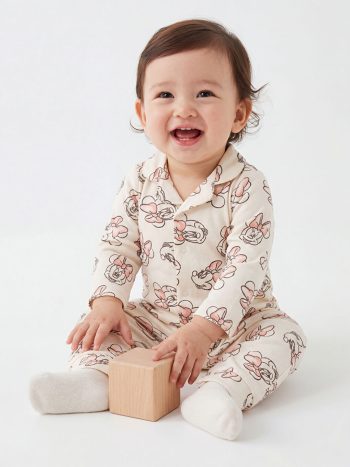 Ekru Minnie Mouse Baskılı Kız Bebek Tulum