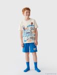 Ecru Crew Neck Boys' Shorts Pajama Set