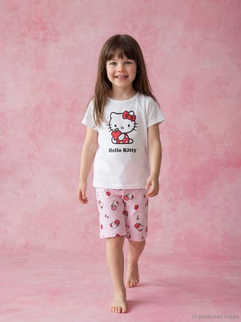 Ecru Hello Kitty Printed Girls' Shorts Pajama Set