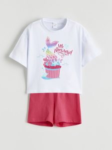 Pink Printed Girls' Shorts Pajama Set