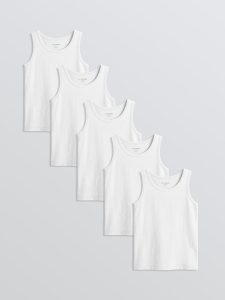 White Boys' Ribbed Cotton Undershirt 5-Pack