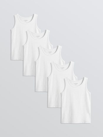 White Boys' Ribbed Cotton Undershirt 5-Pack