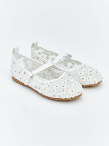 White Floral Girls' Ballet Flats