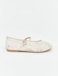 Ecru Embroidered Ballet Flats for Girls
