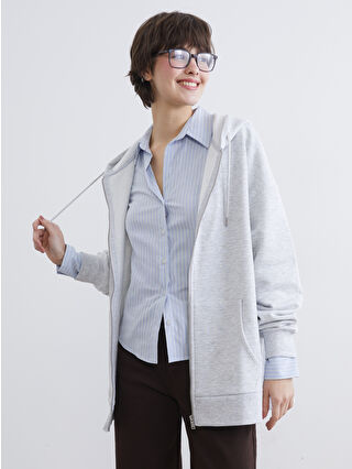 Gray Hooded Women's Thick Zippered Sweatshirt
