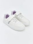 White Lace-Up and Velcro Girls' Sports Shoes