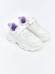 White Lace-Up and Velcro Girls' Sneakers