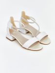White Stone-Embellished Girls' Heeled Shoes
