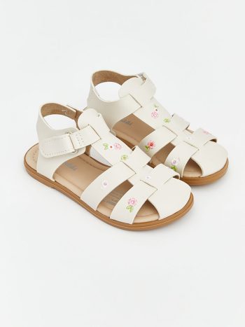 Beige Embroidered Flower Girl Baby Sandals