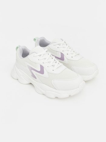 White Mesh Detail Girls' Sports Shoes