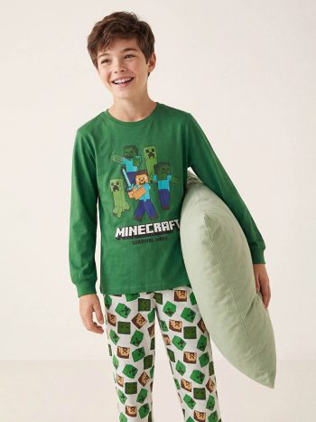 Yeşil Minecraft Baskılı Erkek Çocuk Pijama Takımı