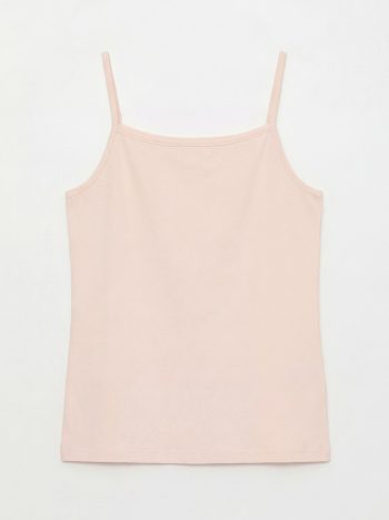 Pink Square Neckline Spaghetti Strap Girls' Tank Top