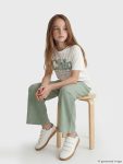 Green Bicycle Neck Print Girls' T-Shirt and Pants Set