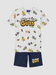 White Stumble Guys Printed Boys' Shorts Pajama Set