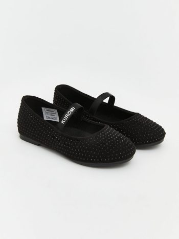 Black Stone-Embellished Baby Girl Ballet Flats