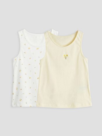 Ecru Bicycle Neck Floral Girl's Tank Top 2-Pack
