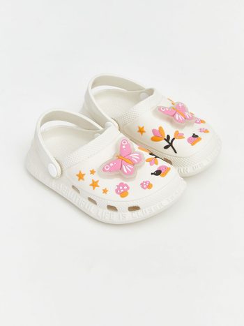 Ecru Butterfly Print Girls' Beach Sandals