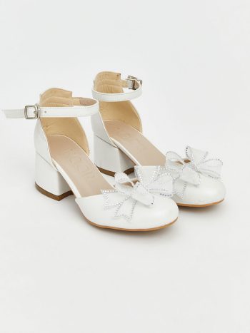 White Bow Detail Girls' Heeled Shoes