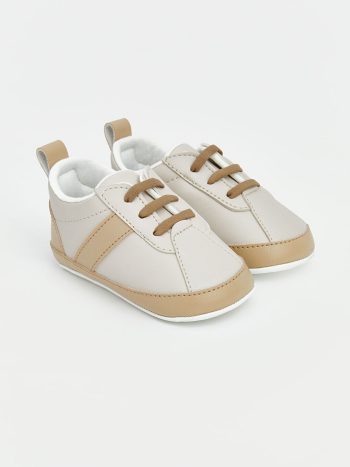 Beige Hook and Loop First Step Shoes for Baby Boys