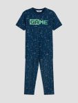 Navy Blue Bicycle Collar Printed Boys' Pajama Set